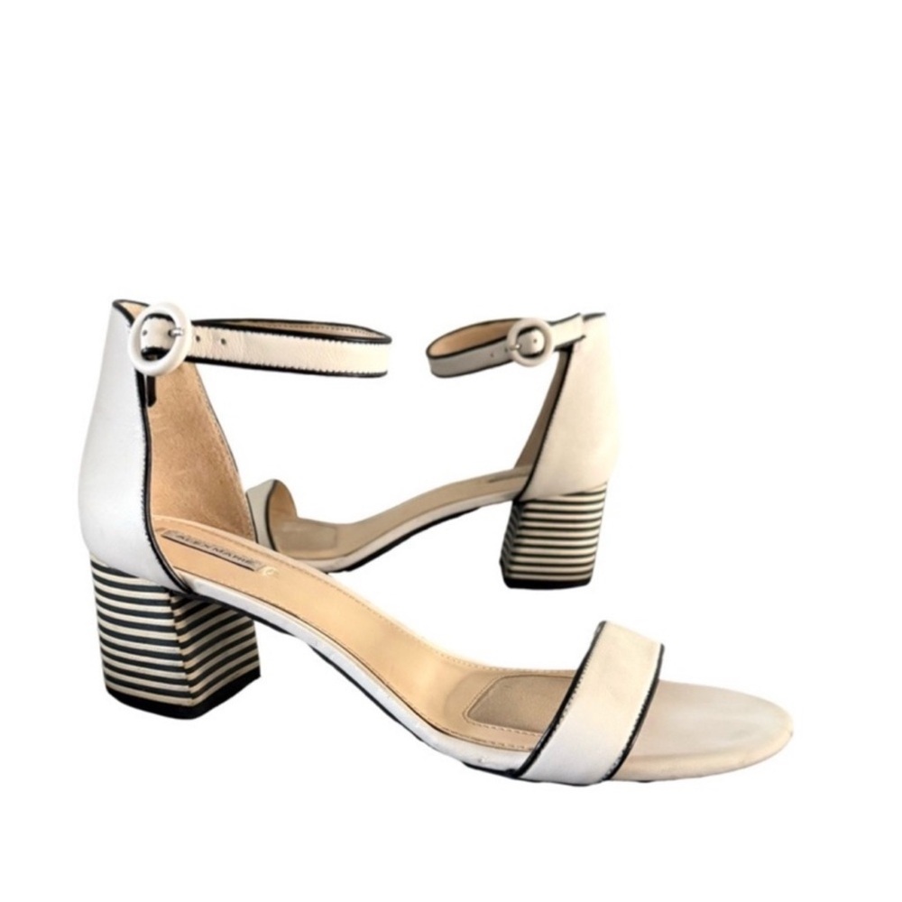 Alex Marie Leather Block Heel Sandals Ankle Straps Cream Black Size 10